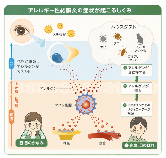 アレルギー性結膜炎の症状がおこるしくみ